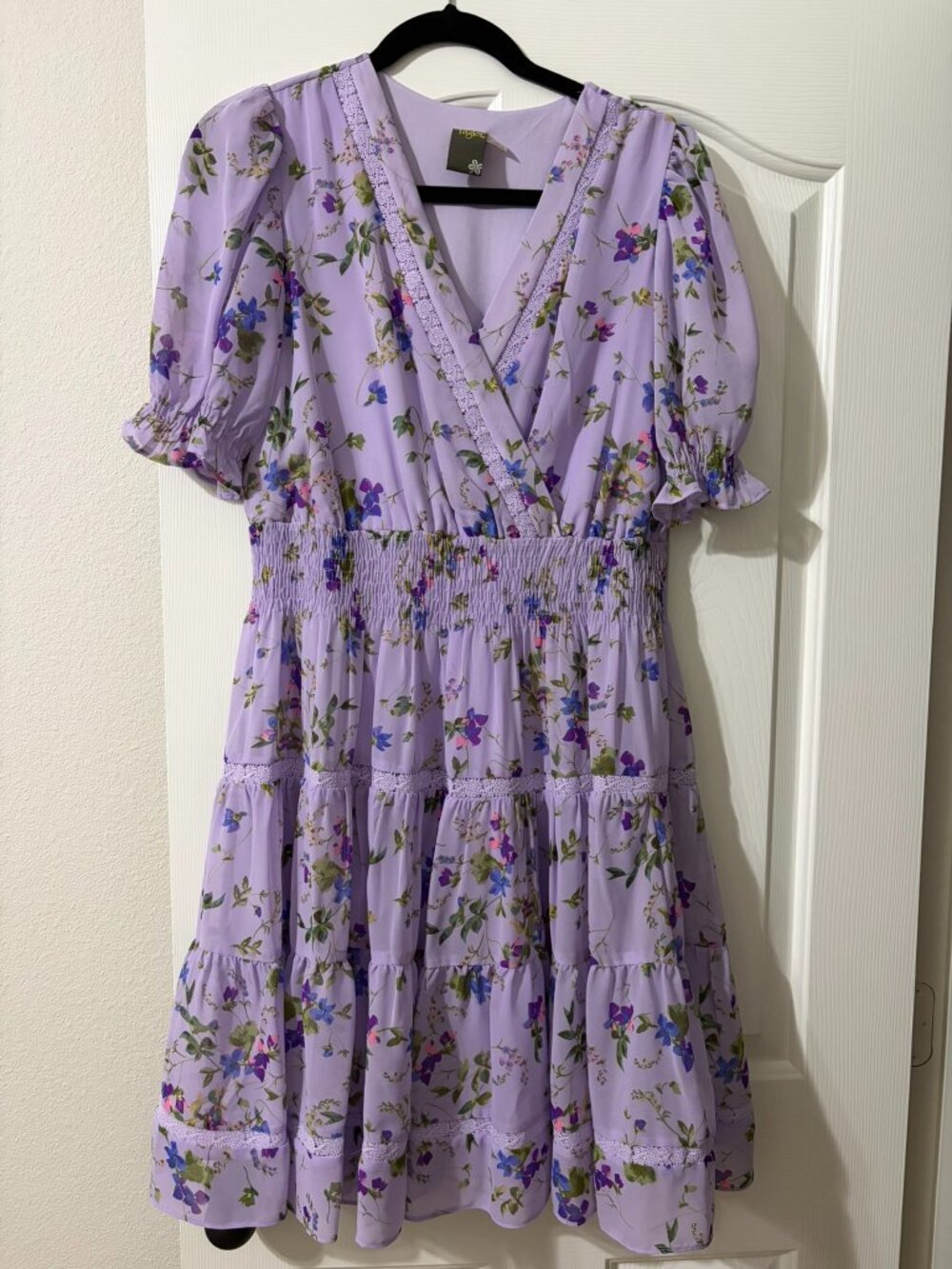 Taylor Purple Floral Tiered Smocked Dress Sz 10